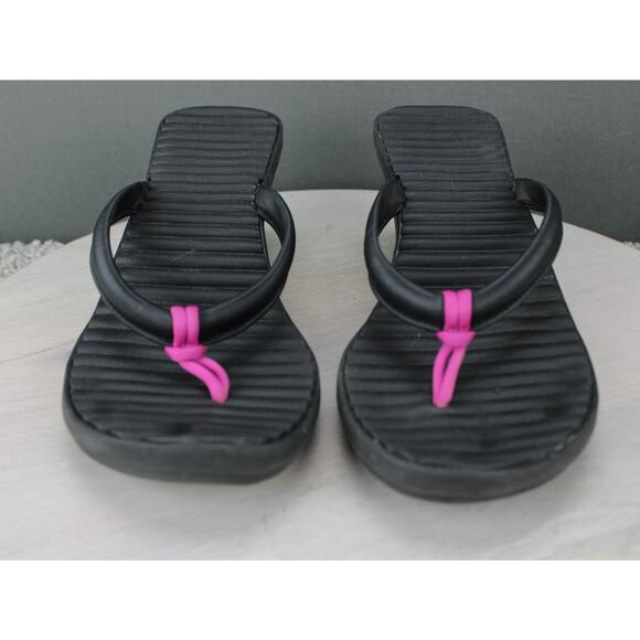 Crocs Cabana Heeled Flip Flops Womens 10 Black Pink Rubber Casual Comfort - Picture 2 of 6